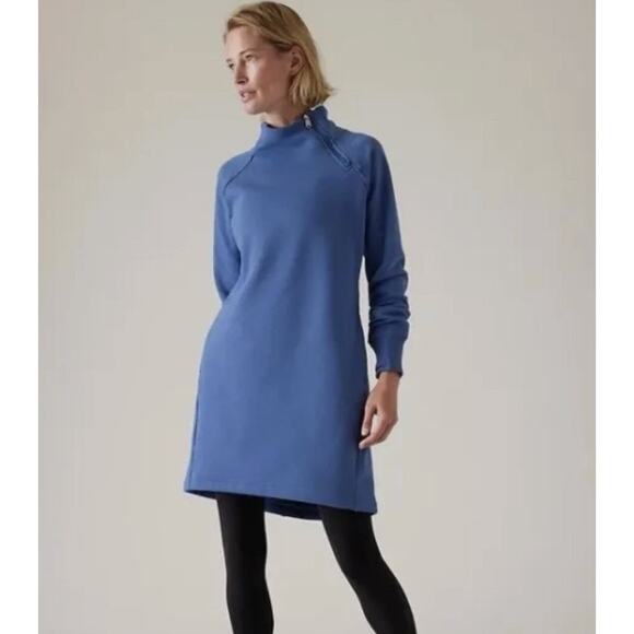 Athleta Dresses & Skirts - athleta zip neck Karma Sweatshirt Dress chrome blue size Small